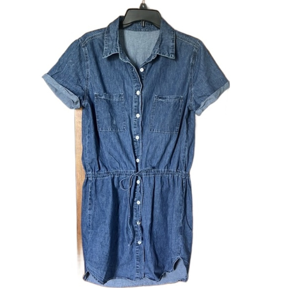 Blue Mini Polo Collar Dress with Tie Front